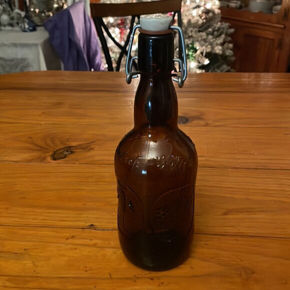 Antique Grolsch amber brown beer bottle w/porcelain flip swing top marked - Picture 7 of 15